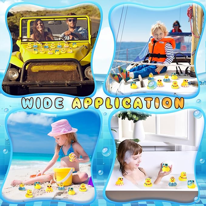 Honoson Summer Beach Rubber Duckies Bulk Mini Rubber Duck Bath Toys Float Bathtub Ducky Cute Squeaky Ducky for Classroom Carnival Summer Birthday Baby Shower Party Favor(Yellow Series,24 Pcs)