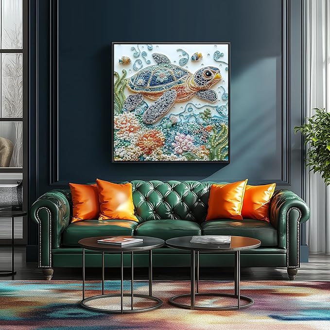 Embroidery Sea Turtle 500 Piece Puzzles for Adults, Easy Large Piece Puzzle for Seniors, Challenge Art Jigsaw Puzzles, for Gifts Birthday Party Games Family, 20 * 20 inch Dust Free Puzzle