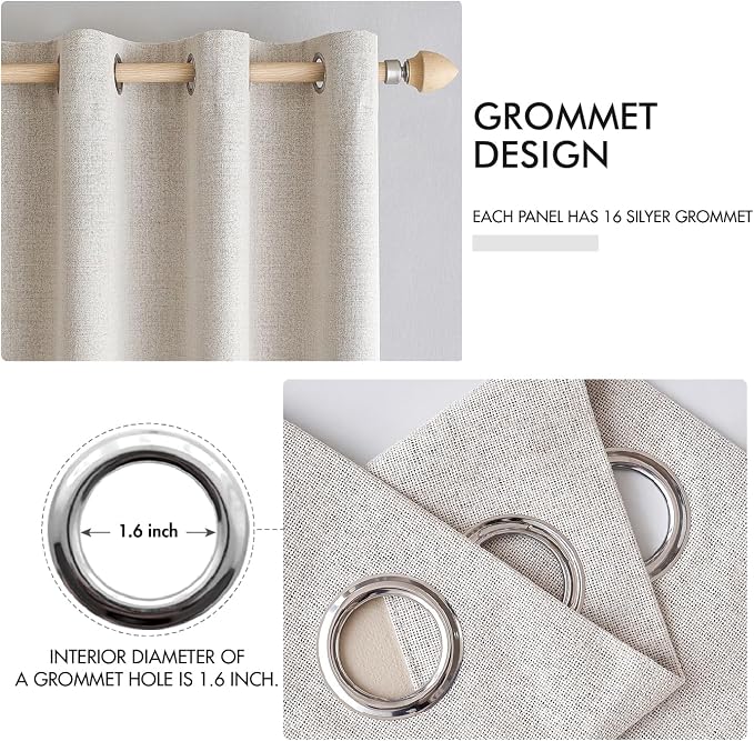 MIULEE 100% Blackout Linen Textured Curtains for Bedroom Solid Thermal Insulated Ivory Grommet Room Darkening Curtains & Drapes Luxury Decor for Living Room 42 x 54 Inch (2 Panels)