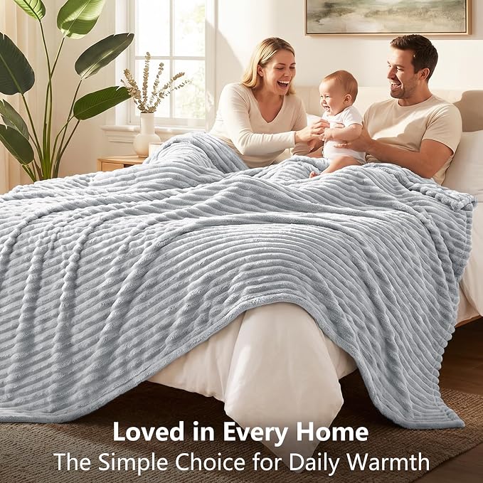 Light Gray Twin Blanket for Bed & Couch, 60 x 80 Inch | 300GSM Ribbed Fleece Blanket, Soft, Cozy & Lightweight, OEKO-TEX Certified, All-Season Use for Travel, Dorm & Home Decor