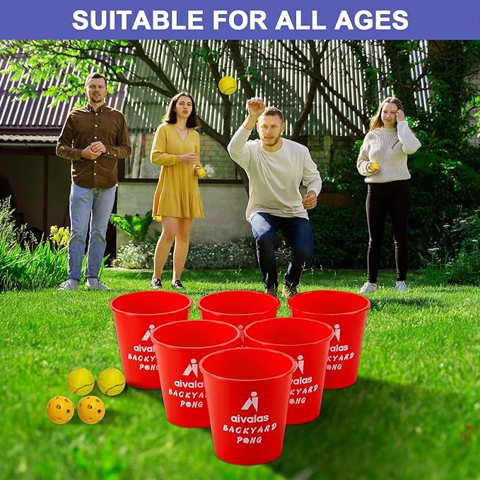 Aivalas Yard Pong Outdoor Games, Giant Yard Games Set with 12 Buckets and Balls for Adults and Family, Toss Game Throwing Games for Beach, Camping, Lawn and Backyard