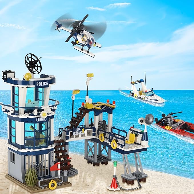 City Police Station STEM Building Sets, Compatible with Lego Military Helicopter Airplane,Boats Ship, Swat Team,Building Kit for Kids, 565 PCS Best Gift for 6-10 Boys