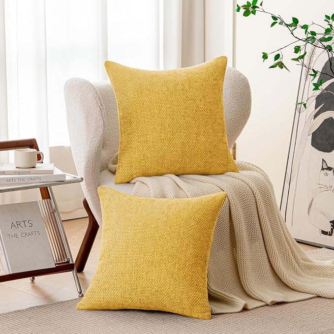 a moment Yellow Chenille Throw Pillow Covers 16x16 Inch Pack of 2 Modern Decorative Throw Pillow Covers Farmhouse Cross Covers Home Decor for Sofa Bedroom Living Room