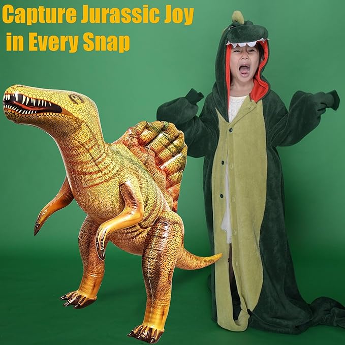 Jet Creations Spinosaurus Inflatable 53" Lx31 H, Ages 3+ Dinosaur Toy – Jurassic Party Decoration, Halloween & Fall Yard Decor, Photo Prop, VBS, Pool, Yellow/Light Green, 1 Pack