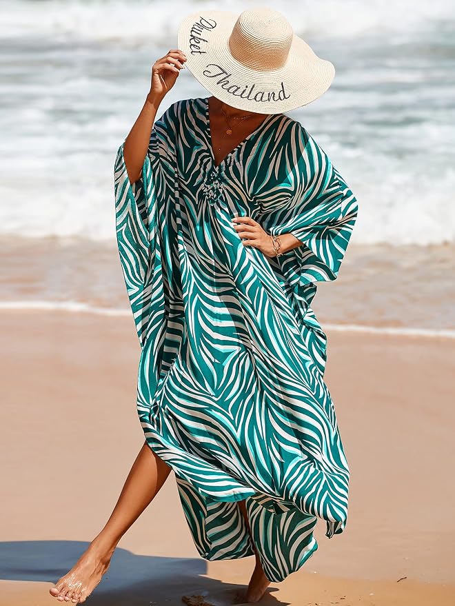 Venasha Womens Caftan Floral Print Kaftan Dress Short Sleeve Swimsuit Cover up Loungewear for Summer