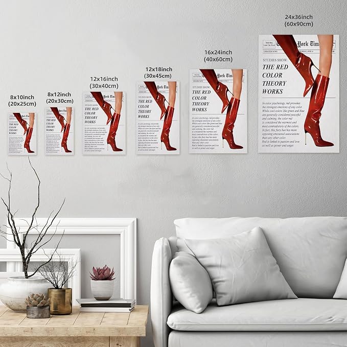 LEKDRA Vintage Color Theory Newspaper Poster Retro Fashion Red Boots Canvas Wall Art Funky Girl Room Decor Feminist Quote Print Wall Decor Aesthetic for Girly Bedroom Home Dorm 16x24inch Unframed
