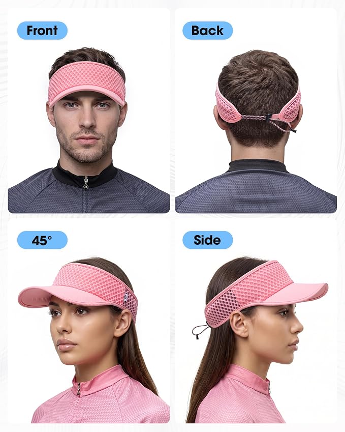 Mesh Breathable Sports Visor - Men Women Adjustable Lightweight Quick Dry Sun Hat for Tennis, Golf, Running
