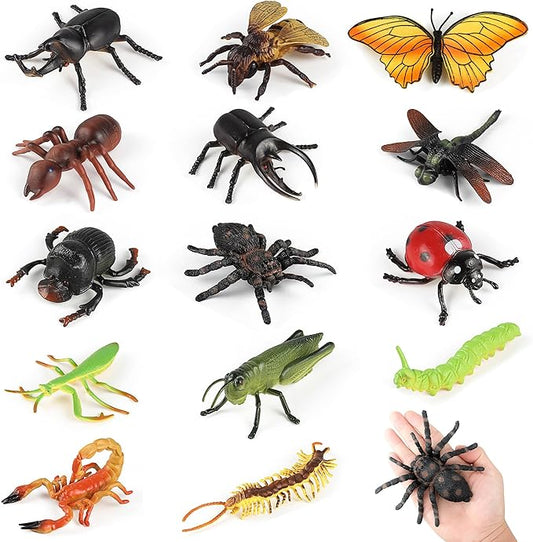 14PCS Plastic Fake Bugs, Big Realistic Fake Insects Toy Figures Halloween Party Education Animal Themed Decoration,Includes Spider Ladybug Butterfly and More