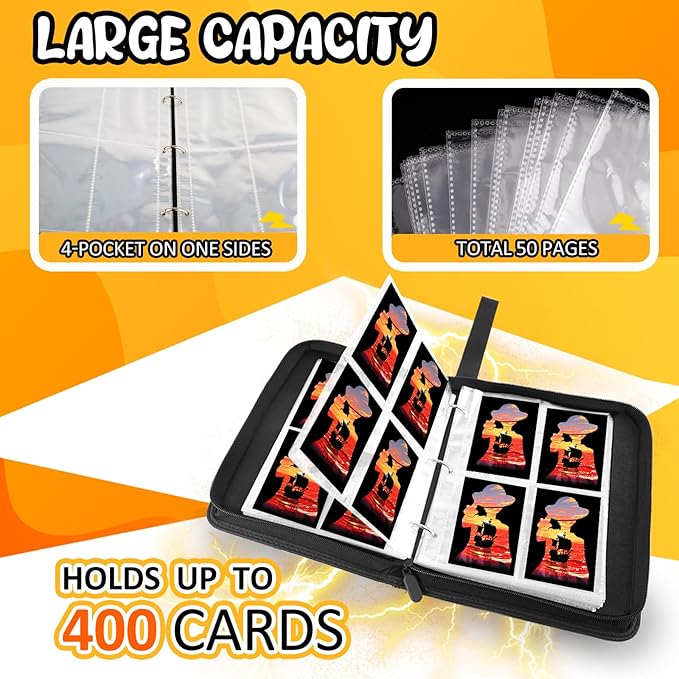 400 Pocket Trading Card Binder with 50 Removable Sleeves, Portable Zippered Card Holder, Collection Album Book Case Storage for MTG, TCG, Sports, Game Cards (Pirate Boat)