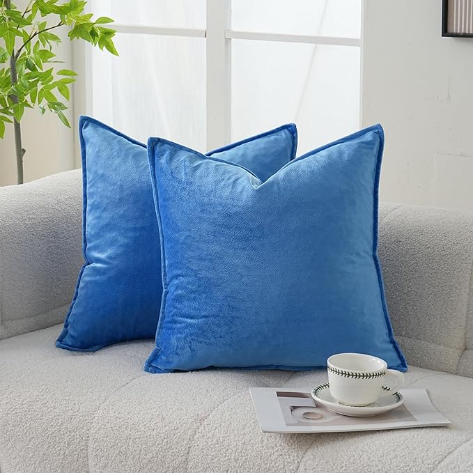 Velvet Royal Blue Throw Pillow Covers 18”x18”Pack of 2 Soft Decorative | Square Cushion Covers for Couch Sofa Bed Livingroom Car Home Decor,45x45Cm