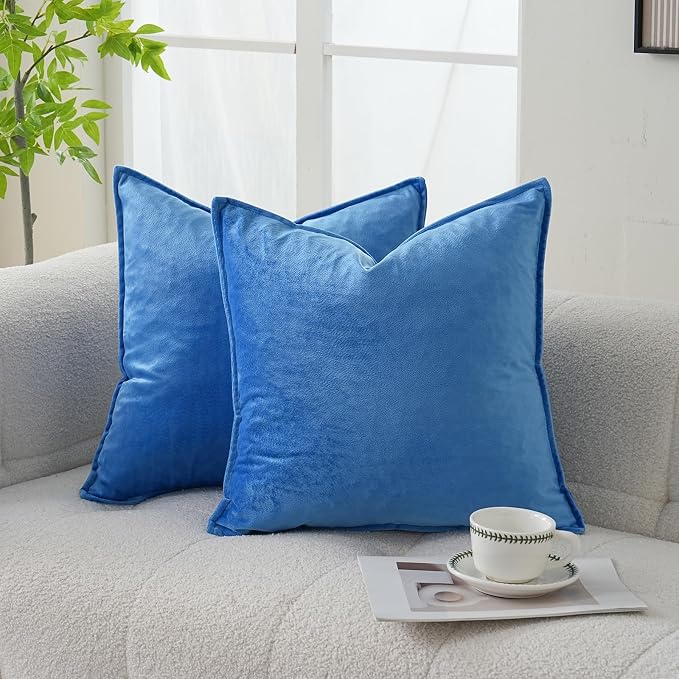 Velvet Royal Blue Throw Pillow Covers 24”x24”Pack of 2 Soft Decorative | Square Cushion Covers for Couch Sofa Bed Livingroom Car Home Decor,60x60Cm