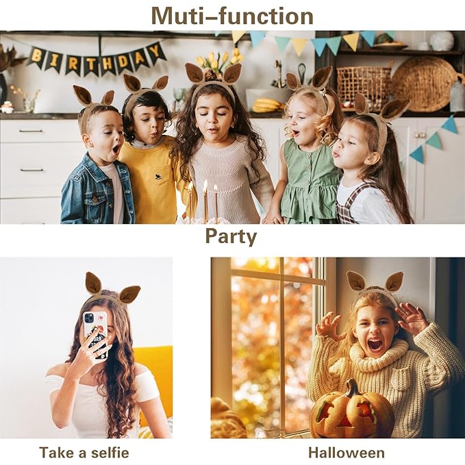 Beviliu 4p Animals Ear Kangaroo Ears Headband Realistic Fluffy Cat Bunny Dog Hairband Halloween Christmas Costume for Washing Makeup Cosplay Party