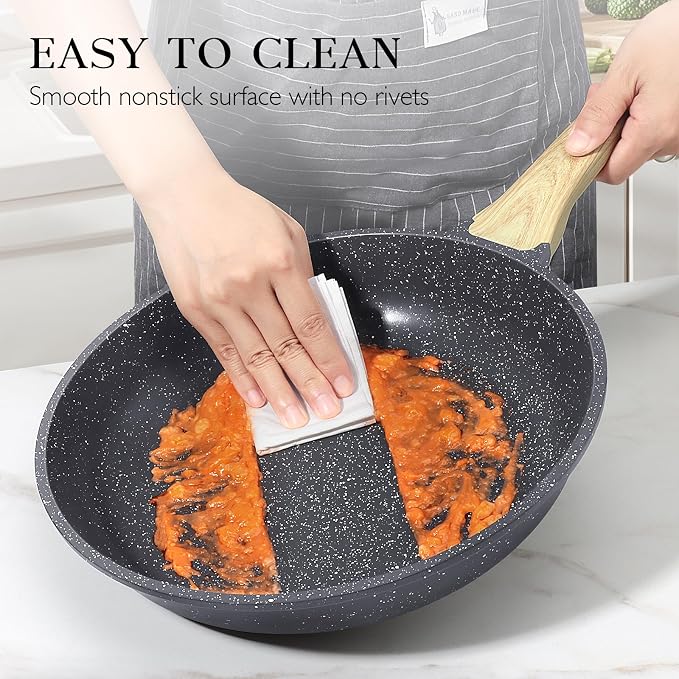 GiPP Nonstick Frying Pan Skillet with Lid - 11" Grey Granite Non Stick Pans, Omelette Pan with Heat-Resistant Handle, Compatible with All Stovetops, PFOA Free