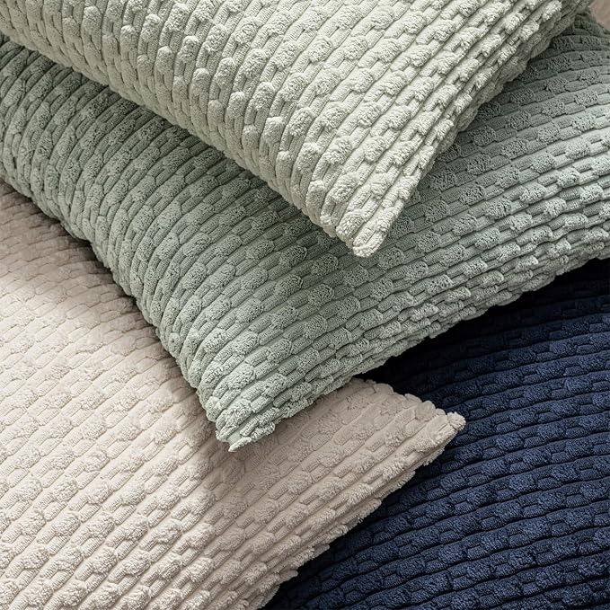 MIULEE Decorative Throw Pillow Covers 20x20 Navy Blue Textured Corduroy | Pack of 2 Striped Pillow Covers Modern Farmhouse Coastal Home Decor for Couch Bed Sofa Living Room