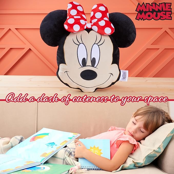 Disney Stitch 3D Plush Cushions for Bed Travel, Cute Cuddle Pillow Stuffed Character Pillow, Bedroom Accessories, Room Decor, Gifts for Kids (Black Minnie, L14.56 x W13.77)