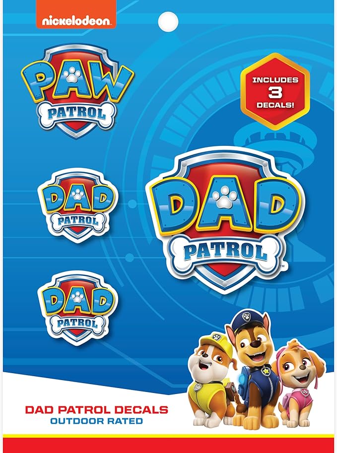 Paw Patrol Dad Patrol Decals - Set of 3 Dad Patrol Badge Vinyl Stickers for Truck Water Bottle Bike Helmet Laptop Skateboard - Outdoor Rated Water Resistant Vinyl Decals