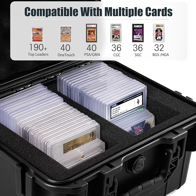 QINGUANG Graded Card Storage Box,Trading Card Case with 4 Foam Dividers,IP67 Waterproof PSA Slab Case for PSA/CSG/CGC/SGC/BGS Top Loaders Sports Cards