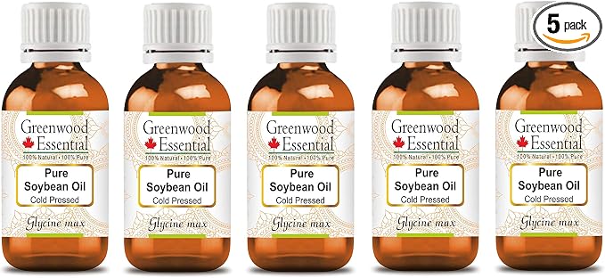 Greenwood Essential Pure Soybean Oil (Glycine max) Cold Pressed (Pack of Five) 100ml X 5 (16.9 oz)