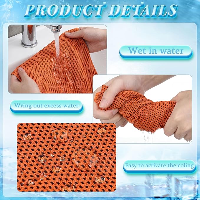 Honoson 20 Pcs Cooling Towels for Neck and Face, 47"x12" Sports Breathable Ice Towels Microfiber Chilly Sweat Rags with Portable Bottle for Gym Golf Athletes Yoga Workout Hot Weather (Orange)