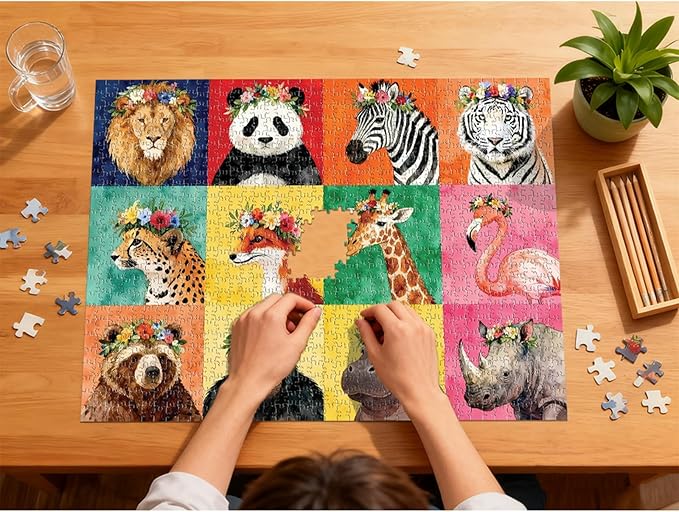 Puzzles for Adults 1000 Pieces - Beast-Themed Colorful Jigsaw Puzzles, Fun Family Game, Challenging Brain Teaser, 28 x 20 in, Great Gift Idea & Home Decor (Floral Beasts)