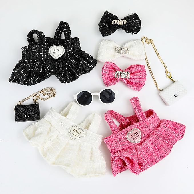 Doll Clothes 17cm Black Outfits Dolls Elegant Black Dress Hair Clips Glasses and Bag Exquisite Clothes Accessories Compatible with Doll (Style 3)
