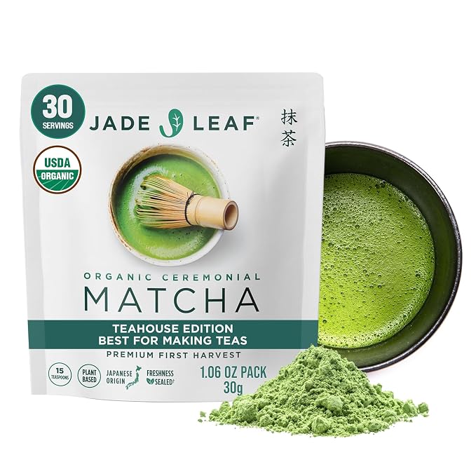 Jade Leaf Matcha Organic Ceremonial Grade Teahouse Edition Matcha Powder - 100% Pure Japanese Premium First Harvest Green Tea for Ceremonies, Usucha, Lattes 30g / 1.06 Oz Pouch (Pack of 1)