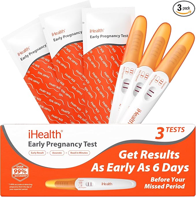 iHealth Pregnancy Tests 3 Pack, Early Detection hCG Test Sticks, 10 MIU/mL Sensitivity, Over 99% Accurate from Expected Period, 3-5 Min Home Pregnancy Test Kit, Pruebas de Embarazo