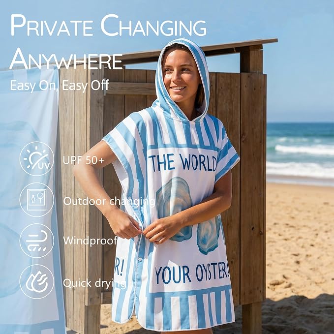 Beach Cover Ups Poncho Adult Cruise Oversized Microfiber Surf Towel Robe Microfiber Swim Parka Suit Towel Coverup, Hooded Robe, Oster Blue