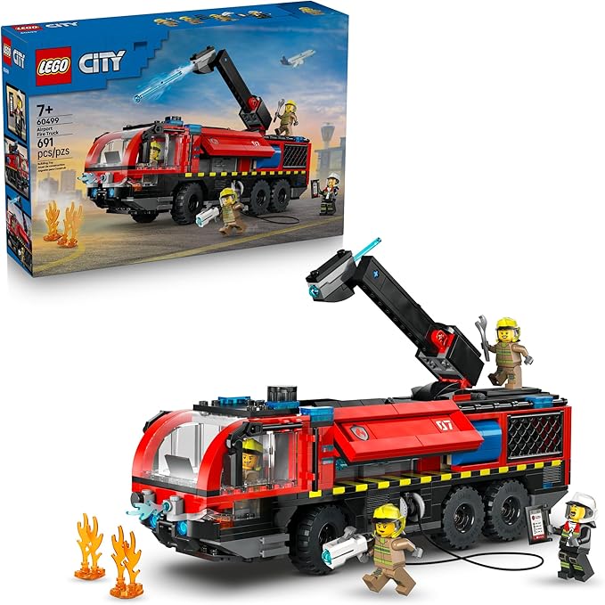 LEGO City Airport Fire Truck Kids Building Toy - Pretend Play Emergency Vehicle for Boys & Girls, Ages 7+ - Fire Engine Toy W/ 4 Firefighter Minifigures - Gift Idea for Birthdays - 60499