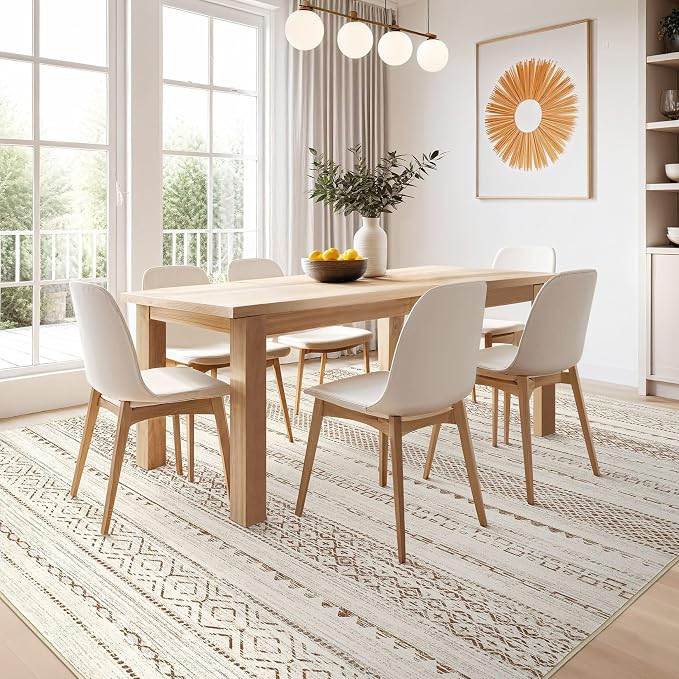 Nakagishi Boho 8x10 Area Rug Living Room Rugs Machine Washable Brown | Soft, Pet & Kid Friendly, Carpet for Living Room/Bedroom/Office/Kitchen/Nursery, Daily Home Decor Stain Resistant Moroccan