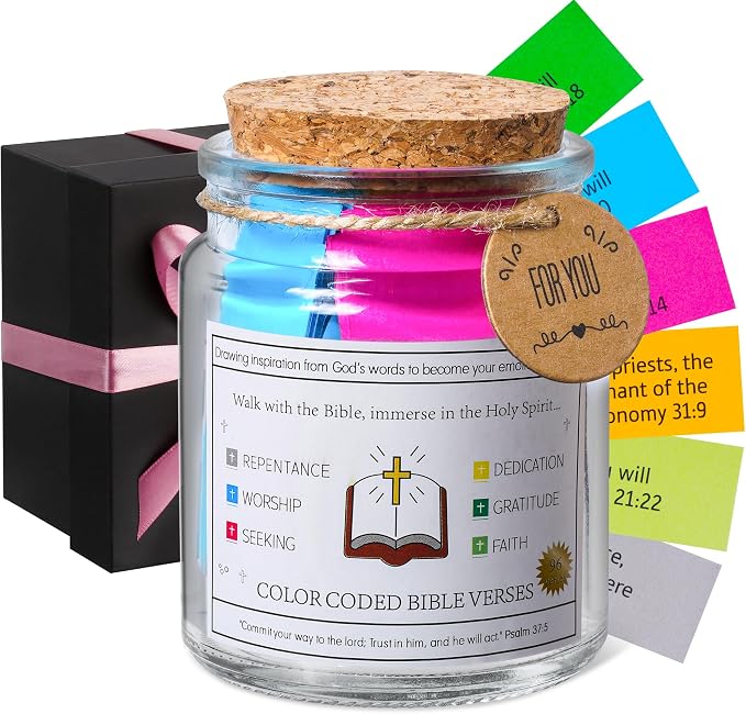 WMWXNNT Bible Verse Jar, Christian Gifts for Women, Men, Birthday & Graduation Gifts, Inspirational Gift for Mom, Teens, Friends, Prayer Jar with a 48-inch Ribbon Bow