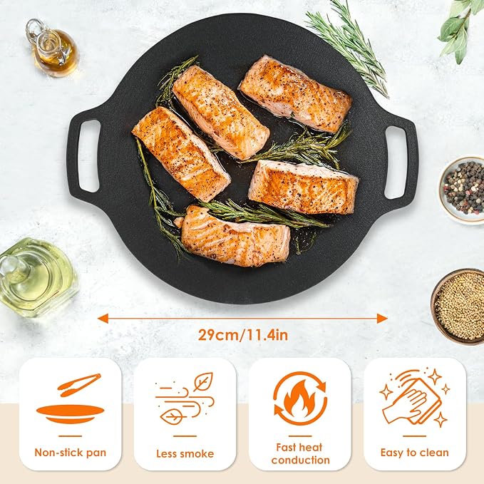 Korean Grill Pan,Round Premium BBQ Grill Pan,Non-stick Griddle Plate for Gas Stove Indoor Outdoor Camping Party(29cm)