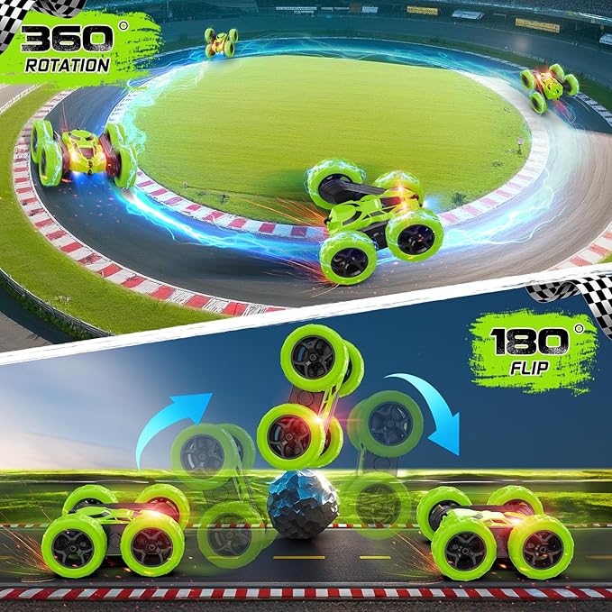 cosone Remote Control Car - RC Car Toys for Boys - 4WD 2.4Ghz Double Sided 360° Rotating RC Cars, Birthday Gifts for Kids Age 6 7 8-12 for Boys and Girls- Green
