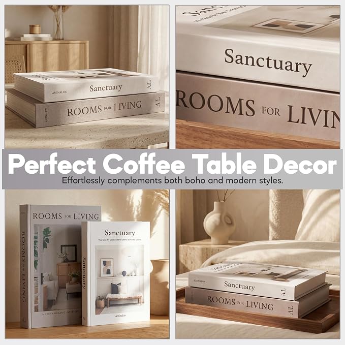 Decorative Books for Home Decor with Storage – Set of 2 Faux Linen Book Boxes with Aesthetic Covers – Enhance Your Coffee Table, Bookshelf Decor – Hidden Storage for Photos, Keepsakes, and Jewelry