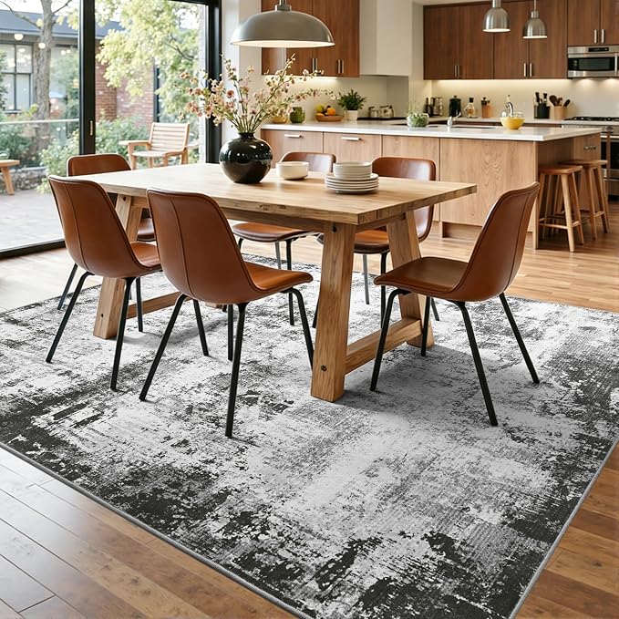 9x12 Ft Extra Large Washable Area Rugs for Living Room, Soft Non-Slip Modern Abstract Pattern Carpet for Bedroom Indoor Floor Nursery Home Decor (Grey)