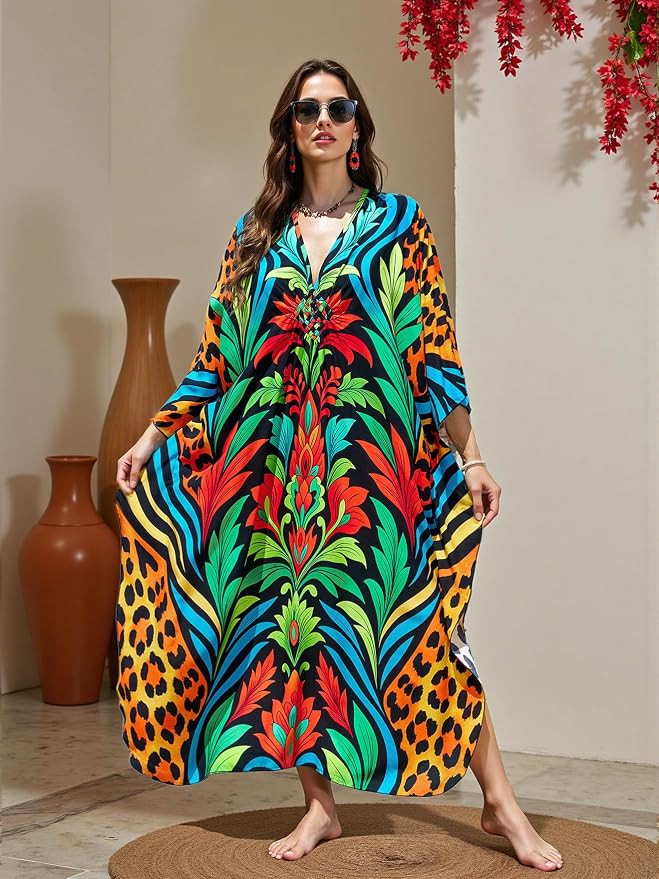 Mumu Dresses for Women Plus Size, Bohemian Kaftan Beach Cover Up Long Maxi Nightgown Soft Loungewear
