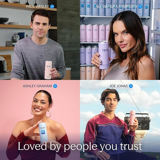 TRIP Lightly Sparkling Adaptogen Drink, Non Alcoholic Drink with Magnesium, Ashwagandha, Lions Mane & L Theanine, No Added Sugar Mocktail, Vegan, Melon Cucumber, 12 Oz, 12Pk