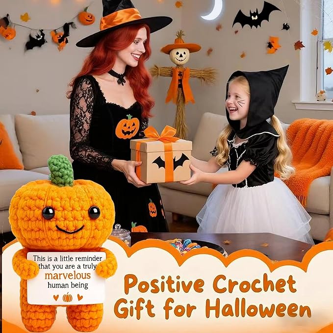 Mini Funny Handmade Positive Pumpkins Crochet Emotional Support Crochet Gift,Inspiring Gifts for Him Her,Men Women, Son Daughter,Birthday,Halloween