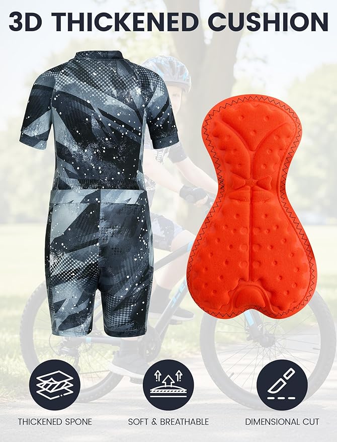 Gogokids Boys Cycling Jersey Set 3D Padded Bike Suit Kids Road Mountain Riding Shorts Bicycle Sportswear for 7-14Y