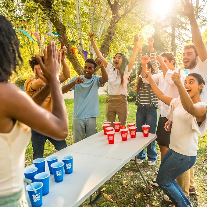60PCS Cup Pong Game Set - 16 Oz Red & Blue Plastic Party Cups for Party Games, College Parties, Graduation Parties, Seasonal Parties, Family Gatherings and Back to School Events (red+blueS1)