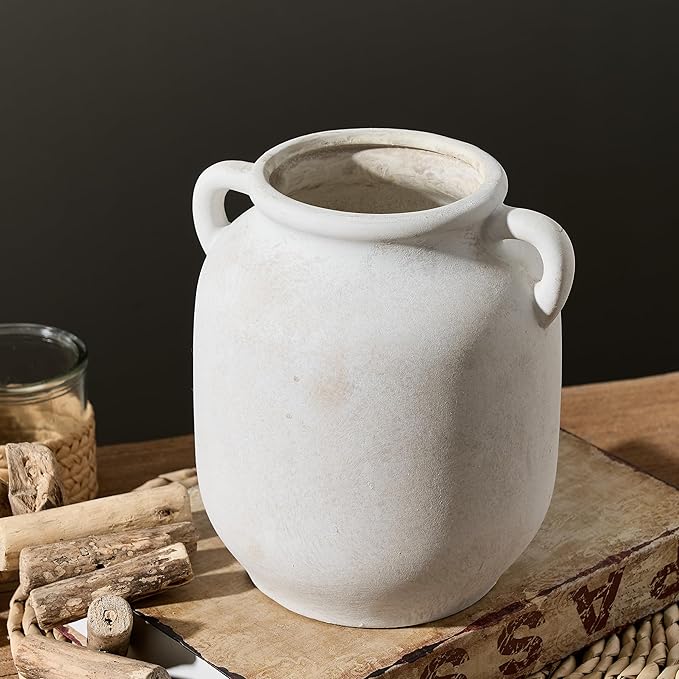 Vanselia Ceramic Flower Vase Home Table Decor Living Room Farmhouse 7.6 in | Small White Rustic Decorative Flowers Vases Plant Modern Decoration for Kitchen Shelf Coffee Dining Centerpieces Desk