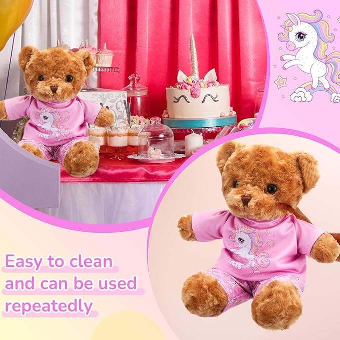 2 Pcs Bear Clothes Outfit Fit Most 12-16 Inch Stuffed Clothing Cute Plush Doll Clothes Plushy Bear Pajamas for Stuffed Make Your Own Plush Bears(Unicorn Style,Pink)