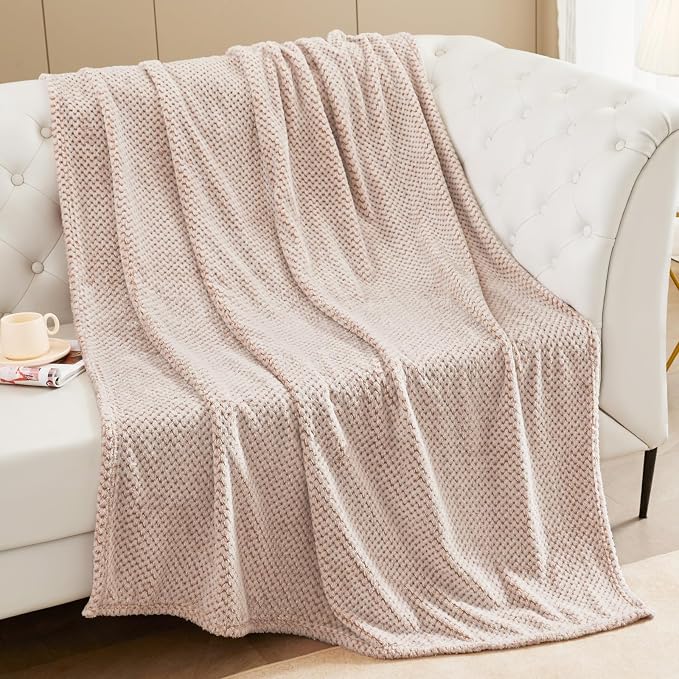 Exclusivo Mezcla Soft Waffle Fleece Bed Blanket King Size, Heather Tan | Lightweight Plush Blanket for Bed, Bedroom, Cozy Flannel with Waffle Texture, Stylish Home Decor, All Season, 104x90 Inches
