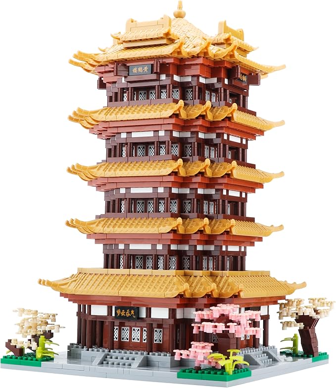 Chinese House Asian Architecture Micro Building Blocks Yellow Crane Tower for Adults - Decorative DIY Toys Gift for Age of 14+