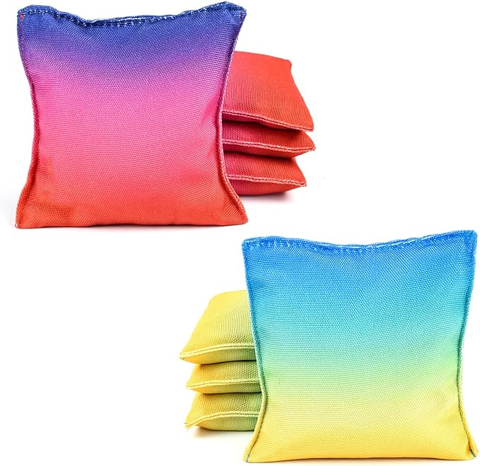 Cornhole Bags Set of 8, Weather Resistant Cornhole Bean Bags with Gradient Design, Durable Modified Size Corn Hole Bags for Outdoor Tossing Games, Includes Tote Bag