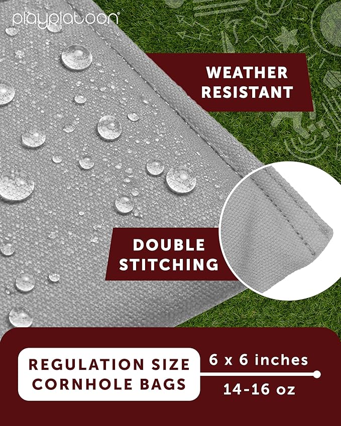 Play Platoon Cornhole Bags Weather Resistant- Set of 8 Regulation Bean Bags for Tossing- Official Professional Size & Weight Corn Hole Bags Two Color All Weather Cornhole Beans Bag Set with Tote Bag