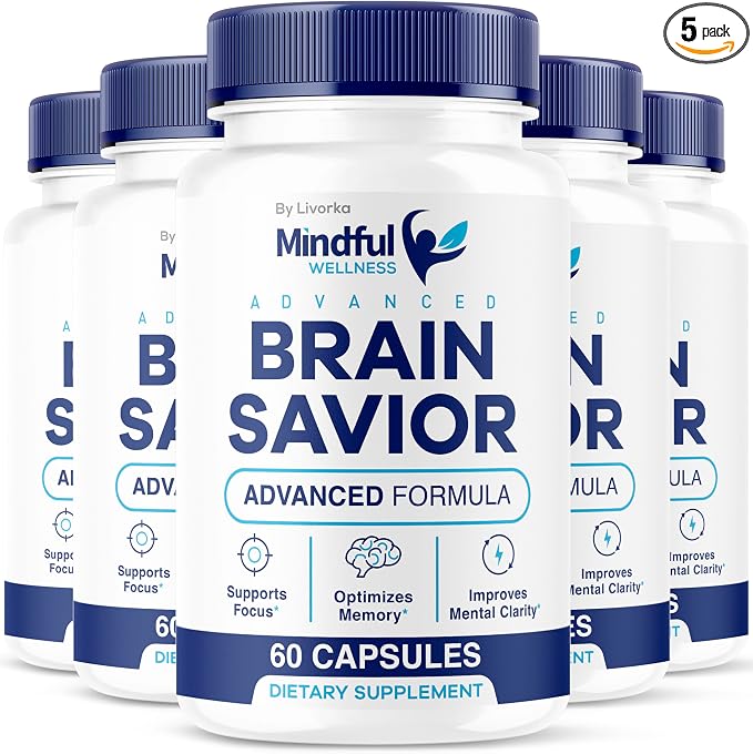 (5 Pack) Mindful Wellness Advanced Brain Savior Capsules, Official Mindful Wellness Supplement Pills, Mindful Wellness Support Capsules Premium Formula - All Natural Pills, 300 Capsules for 5 Months