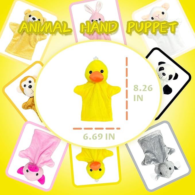 Duck Hand Puppets for Boys and Girls (1 Pack), Stuffed Animals Finger Toy, Pre-School Pretend Play, Duck Hand Puppet Plush Toys for Role Play, Goody Bags Filler - Party Favors for Toddlers and Kids