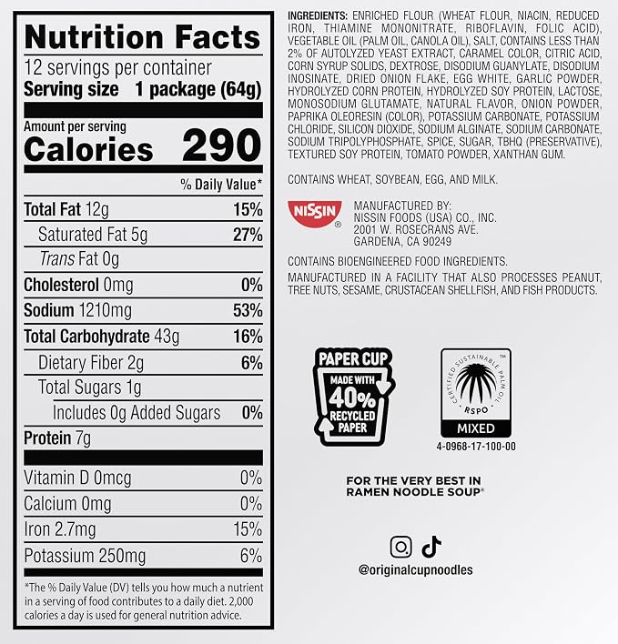 Nissin Cup Noodles, Spicy Birria Beef (Pack of 12) | Ramen Noodle Soup