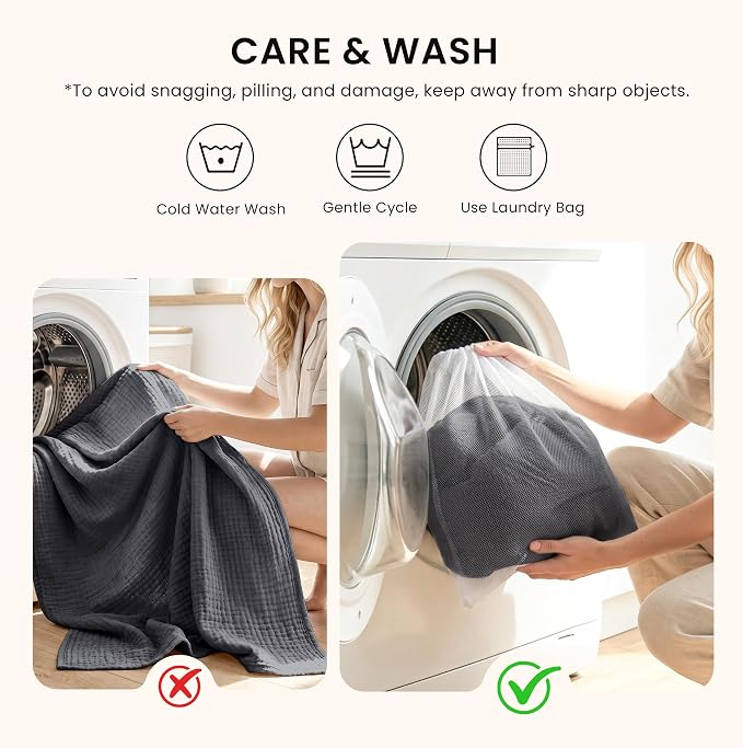 Love's cabin 100% Cotton Muslin Blanket, 6 Layer Lightweight Breathable Gauze Large Throw Blanket 50 x 70 Inches, Soft Cooling All Season Blanket for Couch or Sofa, Dark Grey